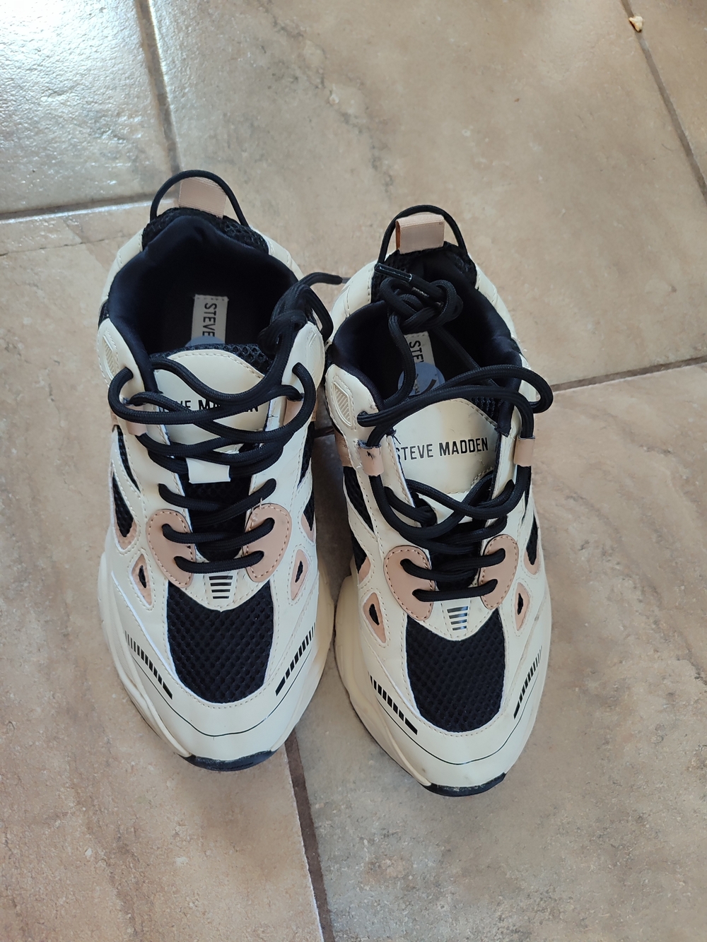 Steve Madden Kids Black and Cream Sneakers with Pink Accents